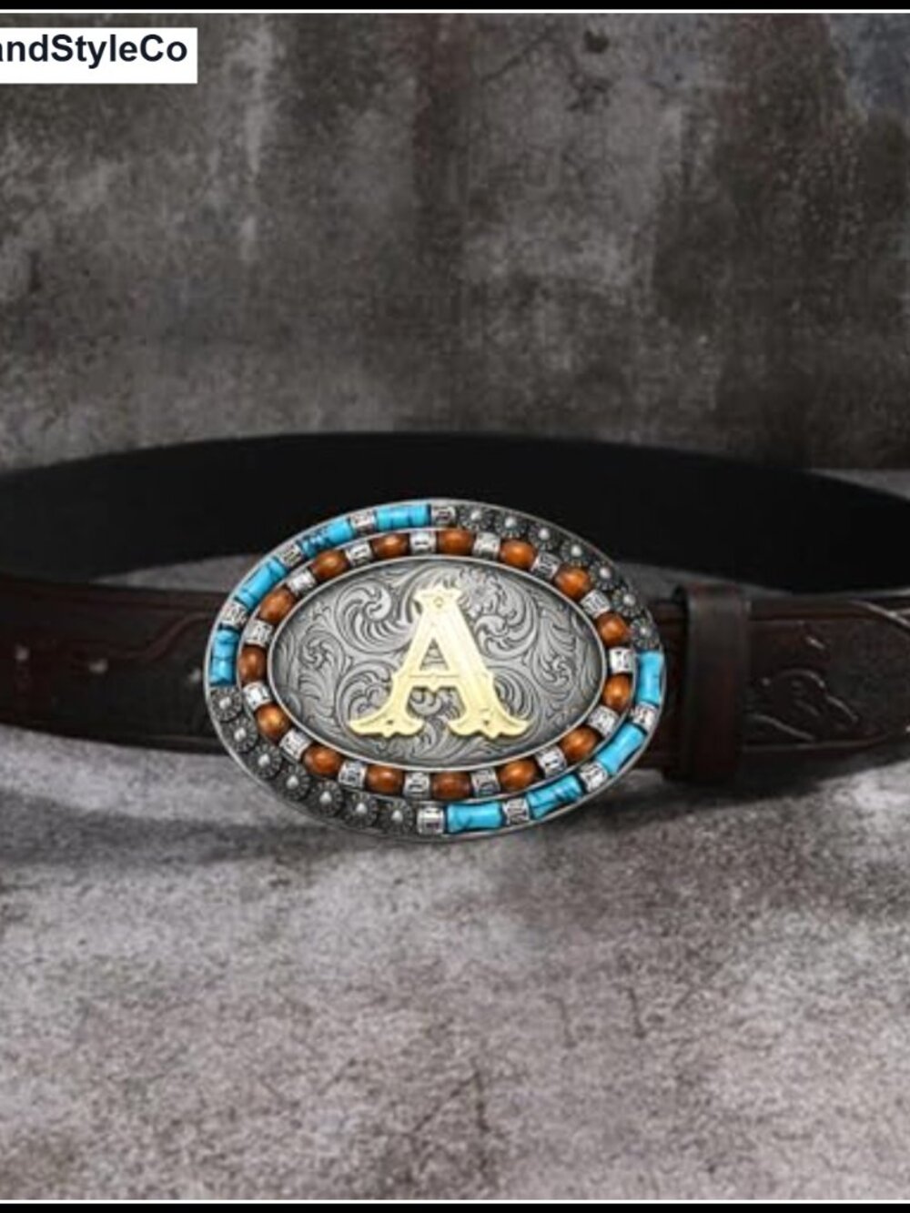 Western Initial Letter Belt Buckle, Native American Turquoise Zinc Alloy Jeans - Picture 3 of 6